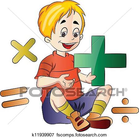 450x445 Clip Art Of Boy Learning Math, Illustration K11939907