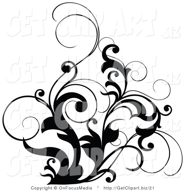 600x620 Clip Art Of A Black And White Scrolling Design Accent Of Curly