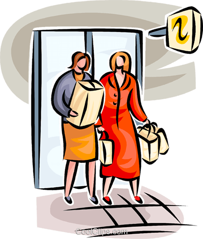 409x480 Women Leaving The Store Royalty Free Vector Clip Art Illustration