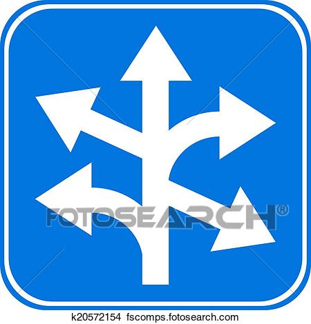 450x470 Clipart Of Road Sign Straight, Left And Right K20572154