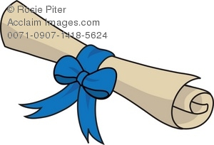 300x204 Clip Art Illustration Of A Rolled Up Scroll Tied With A Blue Ribbon