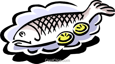 480x267 Whole Baked Fish With Lemon Slices Royalty Free Vector Clip Art