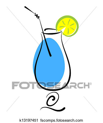 393x470 Clipart Of Alcohol Blue Cocktail In Glass With Straw And Lemon