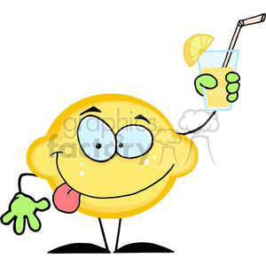 300x300 Royalty Free Cartoon Lemon Holding A Glass With Lemonade 380535