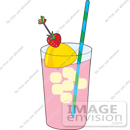 450x450 Clipart Of A Glass Of Strawberry Lemonade With Ice Cubes, A Wedge