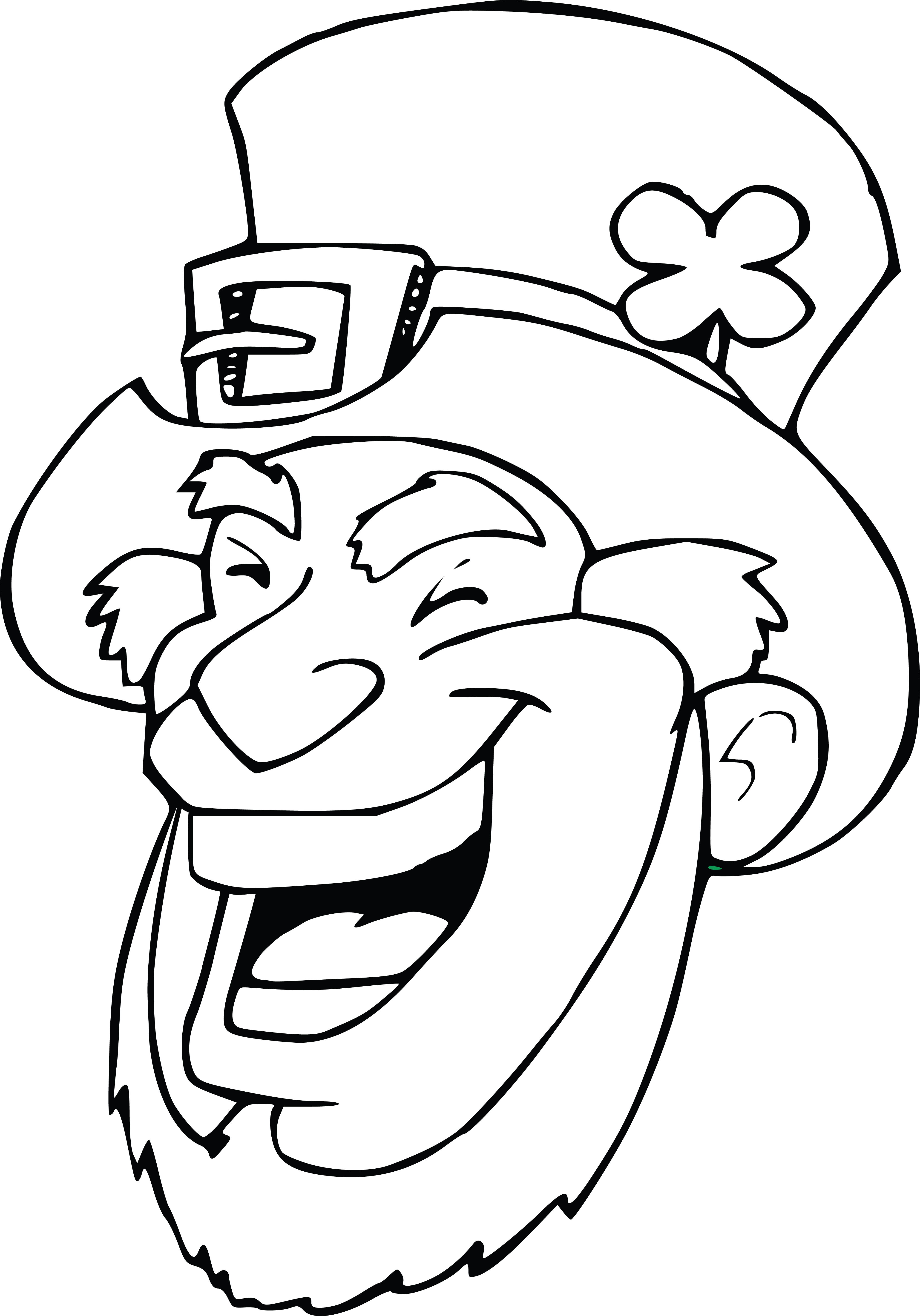 4000x5724 Clipart Of A Lineart Black And White Laughing Leprechaun Face