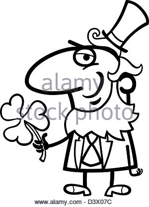300x416 Leprechaun With Clover Cartoon For Coloring Stock Photo, Royalty