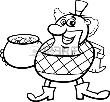 450x418 Black And White Cartoon Illustration Of Leprechaun With Rainbow