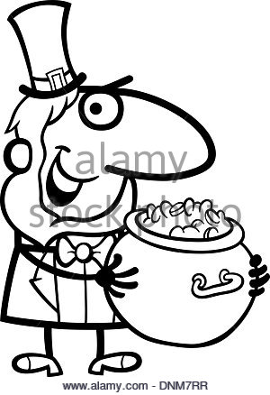 300x438 Black And White Cartoon Illustration Of Leprechaun And Saint