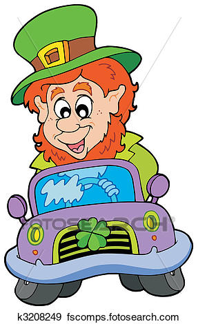 287x470 Clip Art Of Cartoon Leprechaun Driving Car K3208249