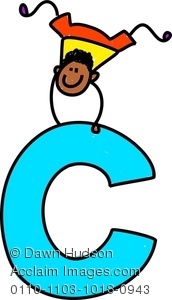 172x300 Happy Little Boy Climbing Over A Giant Letter C Clipart Image