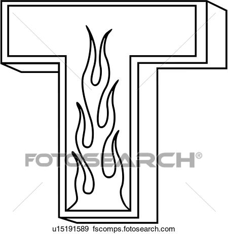 450x462 Clip Art Of , Alphabet, Capital, Flaming Block, Hand Lettered