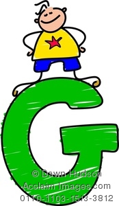 174x300 Happy Little Boy Climbing Over A Giant Letter G Clipart Image