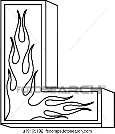 402x470 Clipart Of , Alphabet, Capital, Flaming Block, Hand Lettered, L