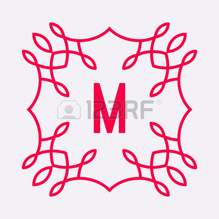 450x450 Floral Monogram With Letter M. Outline Abstract Background. Trendy
