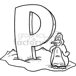 300x300 Royalty Free White Letter P With A Penguin 373567 Vector Clip Art