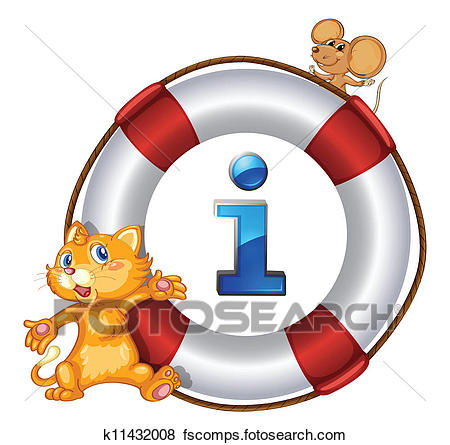 450x445 Clip Art Of Cat, Mouse And Lifesaver Floating K11432008