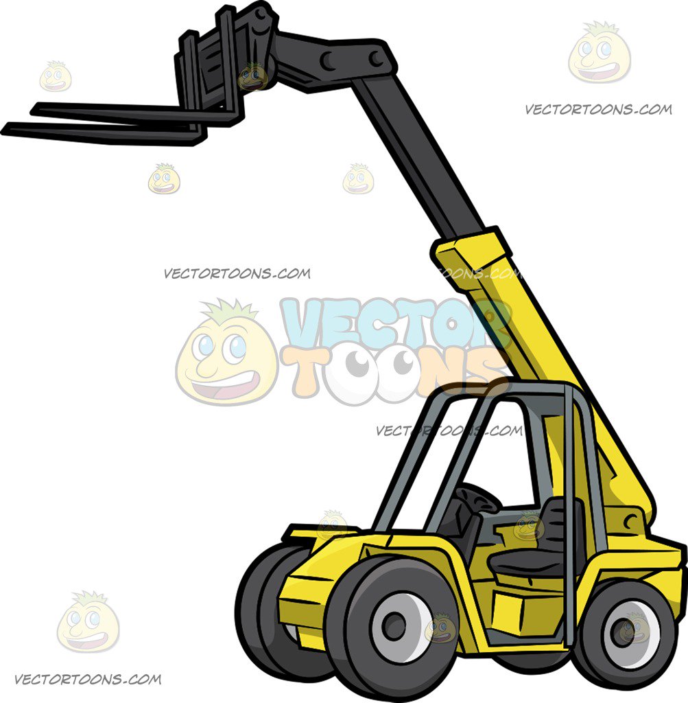 1003x1024 A Telehandler Forklift Cartoon Clipart