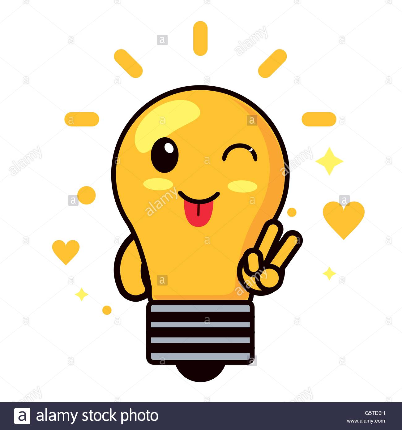 1300x1390 Kawaii Icon. Light Bulb Cartoon Design. Vector Graphic Stock