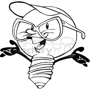 300x300 Royalty Free Cartoon Lightbulb Character In Black And White 388497