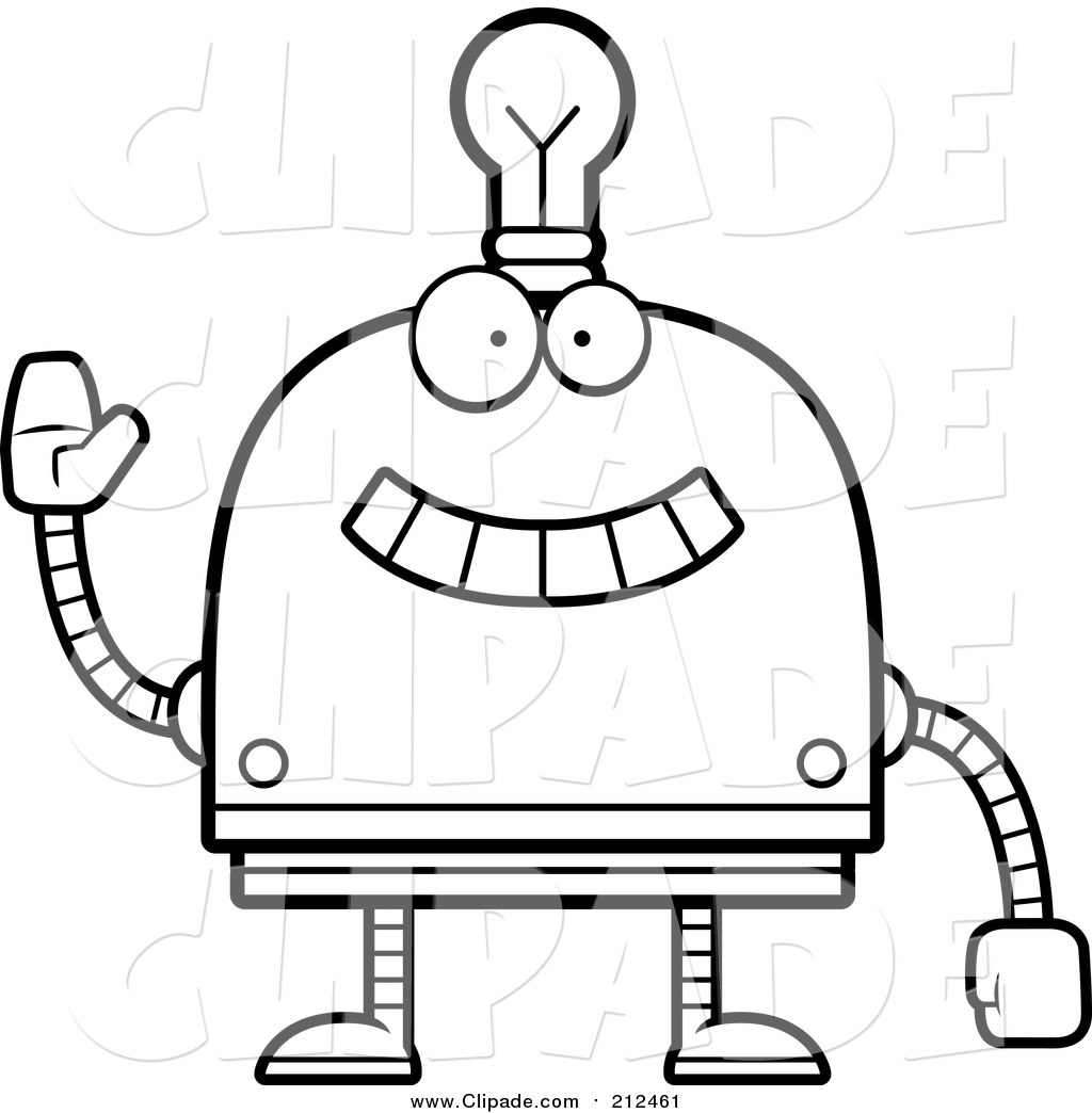 1024x1044 Clip Art Of A Lineart Waving Light Bulb Head Robot By Cory Thoman