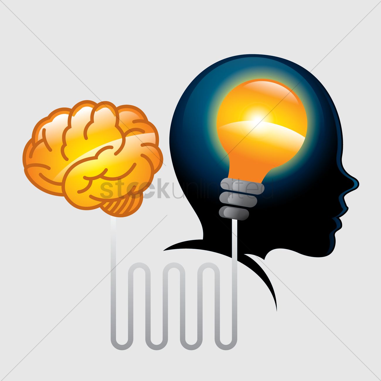 1300x1300 Free Brain Connected To A Light Bulb In A Head Vector Image