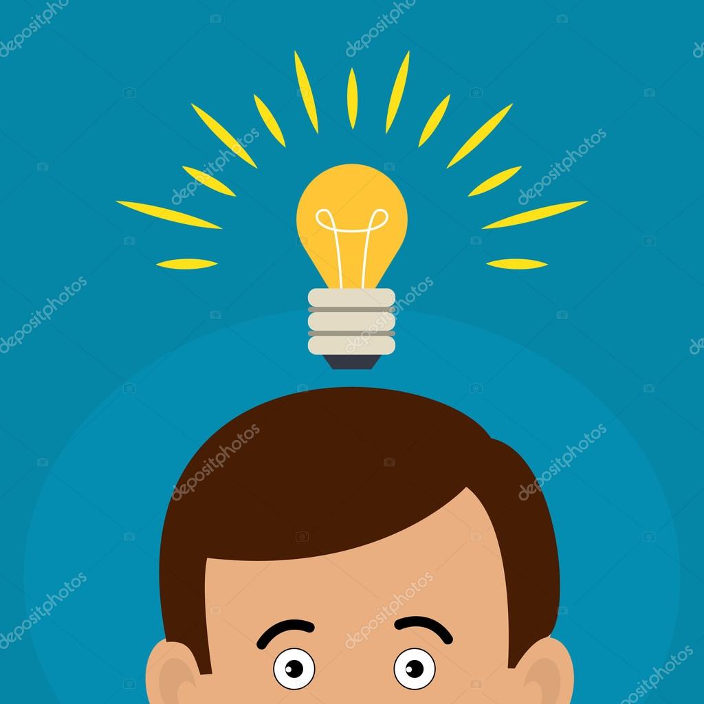 1024x1024 The Man Has A Big Idea. Light Bulb Idea Symbol Over His Head. Flat