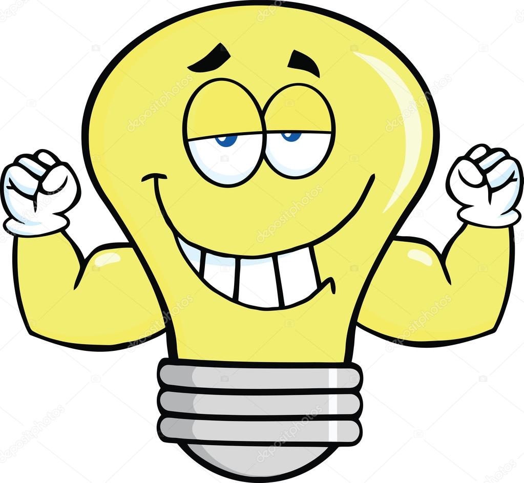 1023x943 Light Bulb Cartoon Mascot Character With Muscle Arms Stock Photo