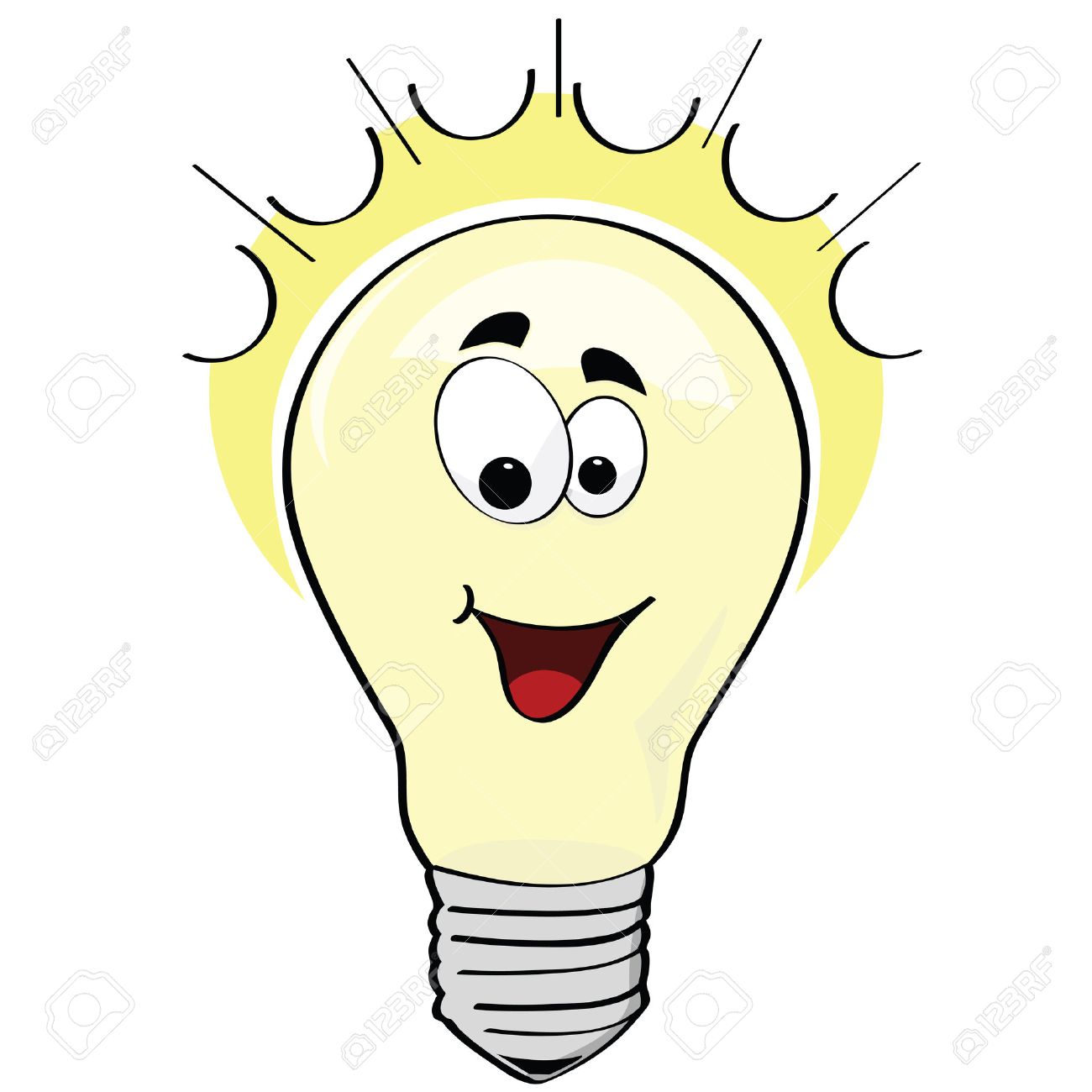1300x1300 Cartoon Illustration Of A Happy Lightbulb, Or A Happy Idea Royalty