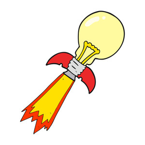 300x300 Freehand Drawn Cartoon Lightbulb Rocket Ship Royalty Free Stock