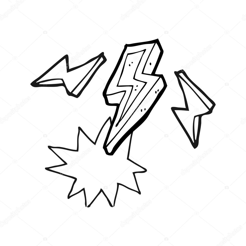 1024x1024 Black And White Cartoon Lightning Bolt Doodle Stock Vector