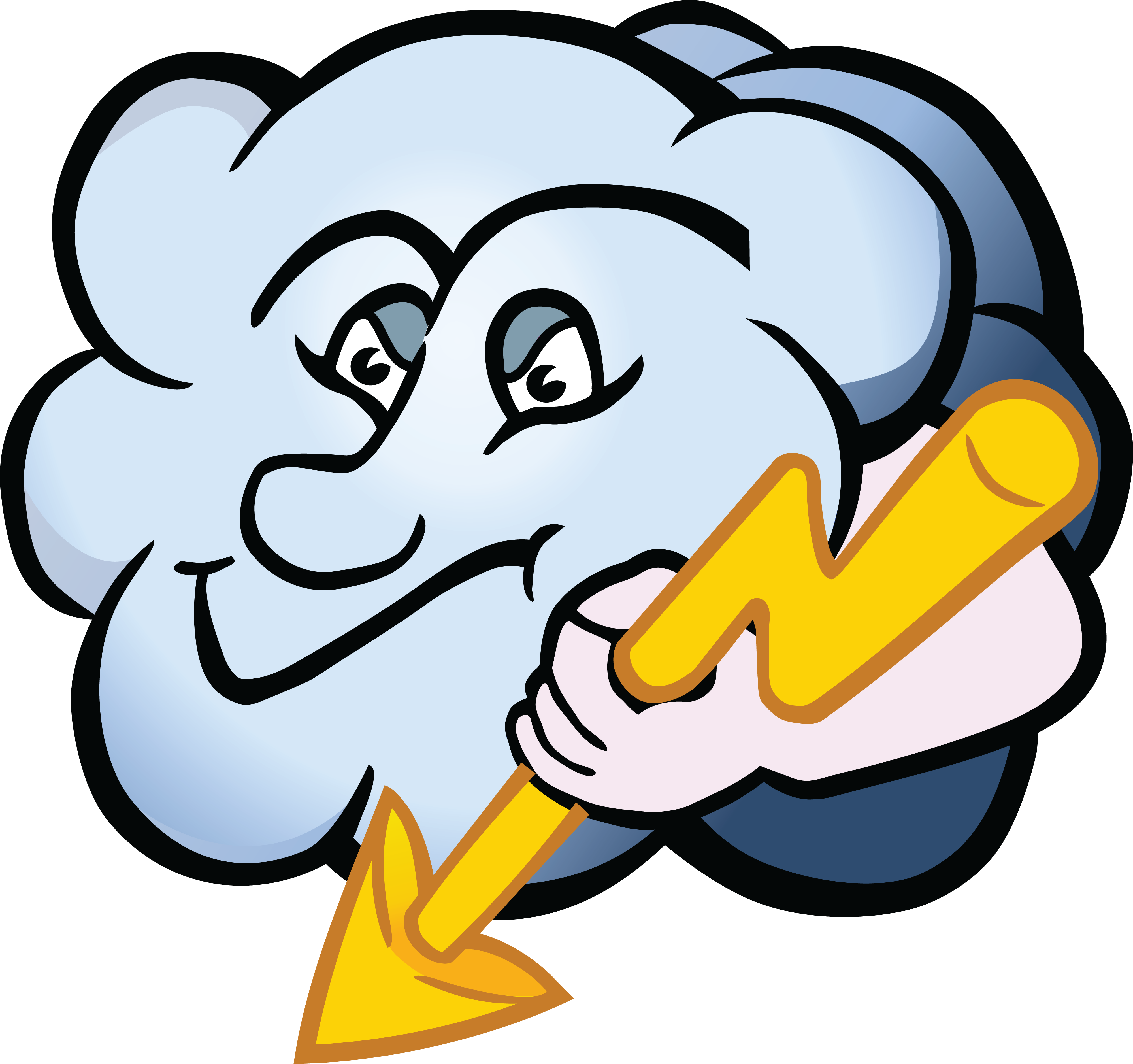 4000x3756 Free Clipart Of A Cloud Character Holding A Lightning Bolt