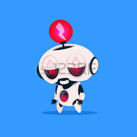 450x450 Cute Robot With Red Lightning Low Charge On Blue Background
