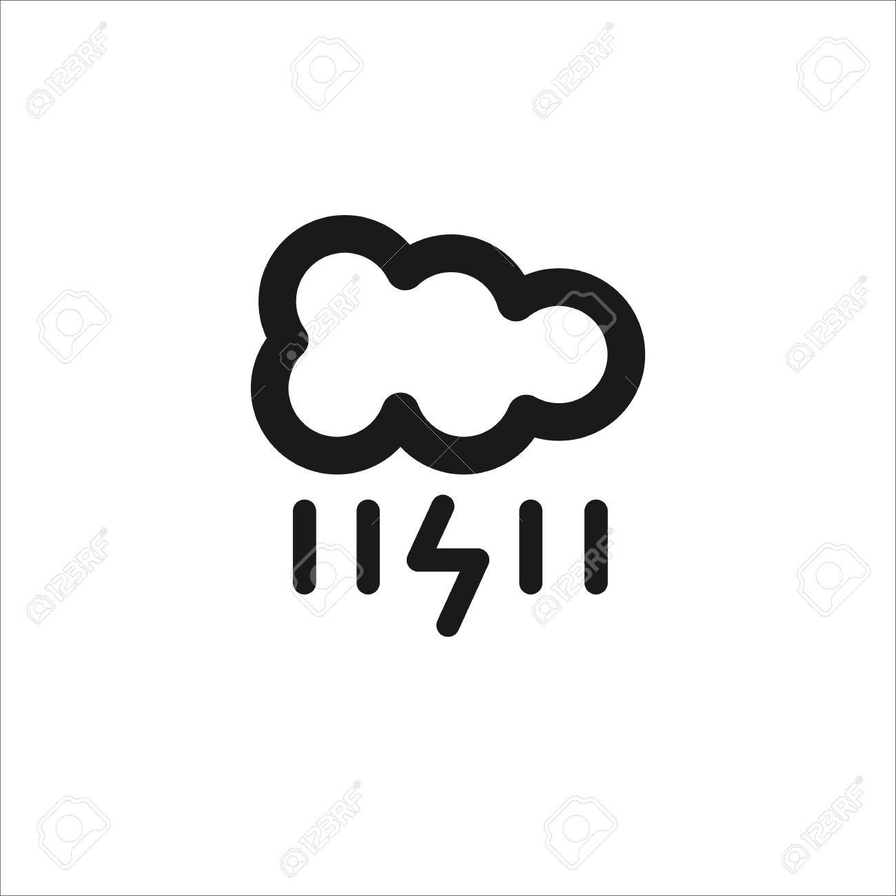 1300x1300 Black Cloud With Lightning And Rain Vector Line Icon On White