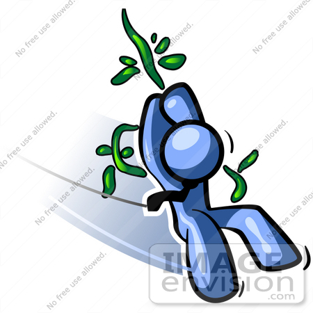 450x450 Clip Art Graphic Of A Blue Guy Character Swinging On A Vine Like