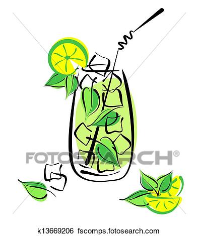 393x470 Clip Art Of Iced Mojito With Lime And Mint. Alcohol Cocktail