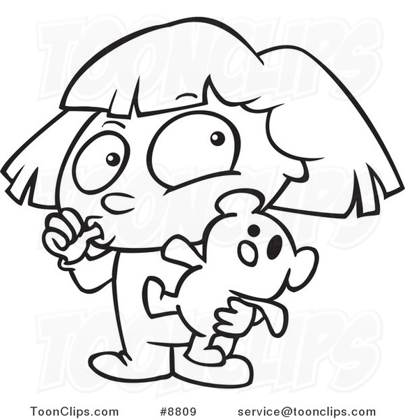 581x600 Cartoon Black And White Line Drawing Of A Girl Sucking Her Thumb
