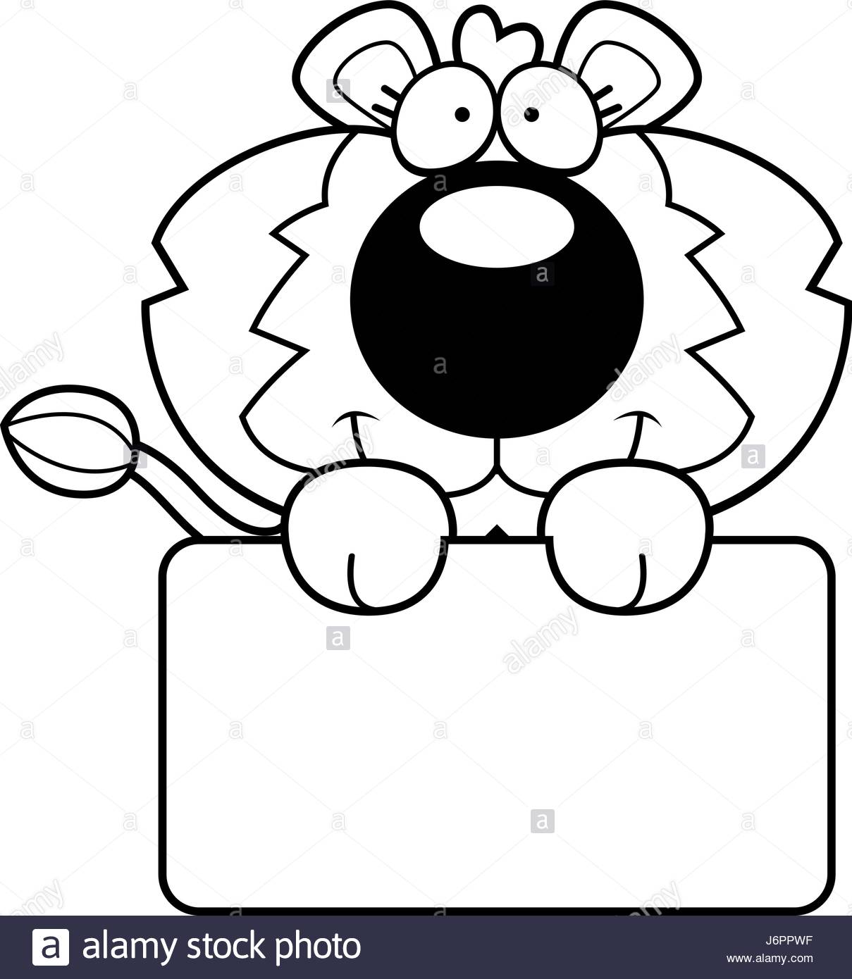 1209x1390 A Cartoon Illustration Of A Lion Cub With A White Sign Stock