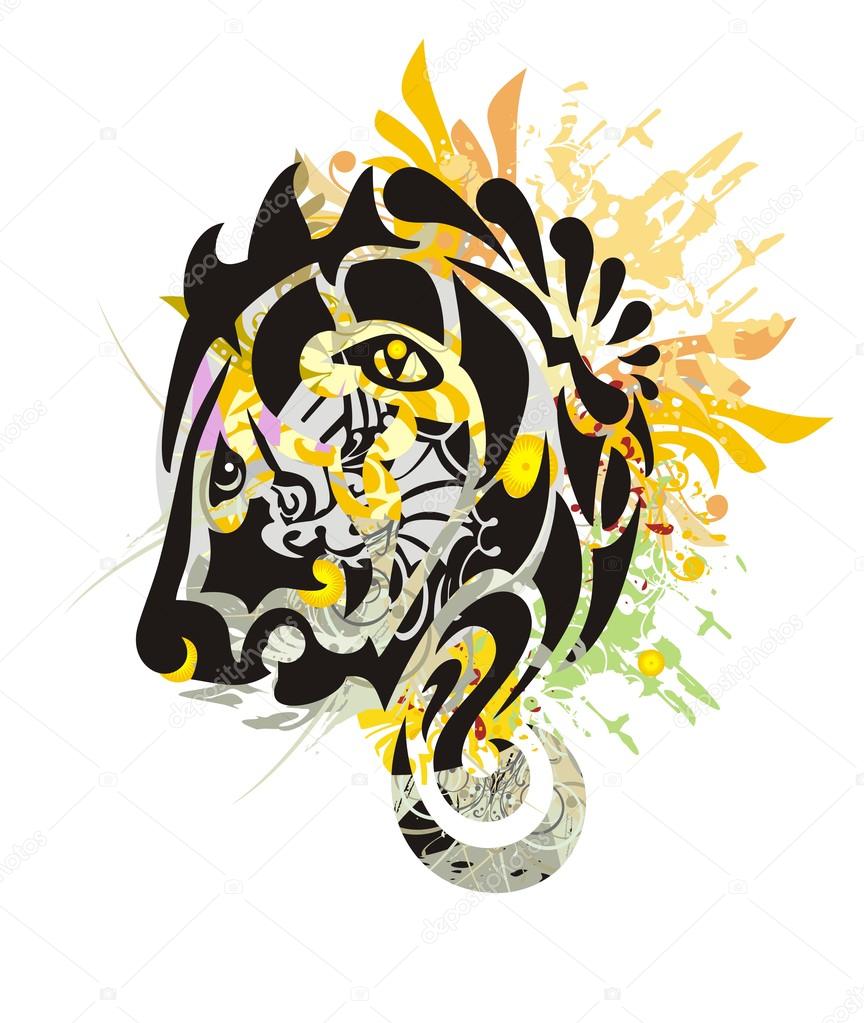 864x1023 Grunge Tribal Stylized Lion Head Stock Vector Lion21