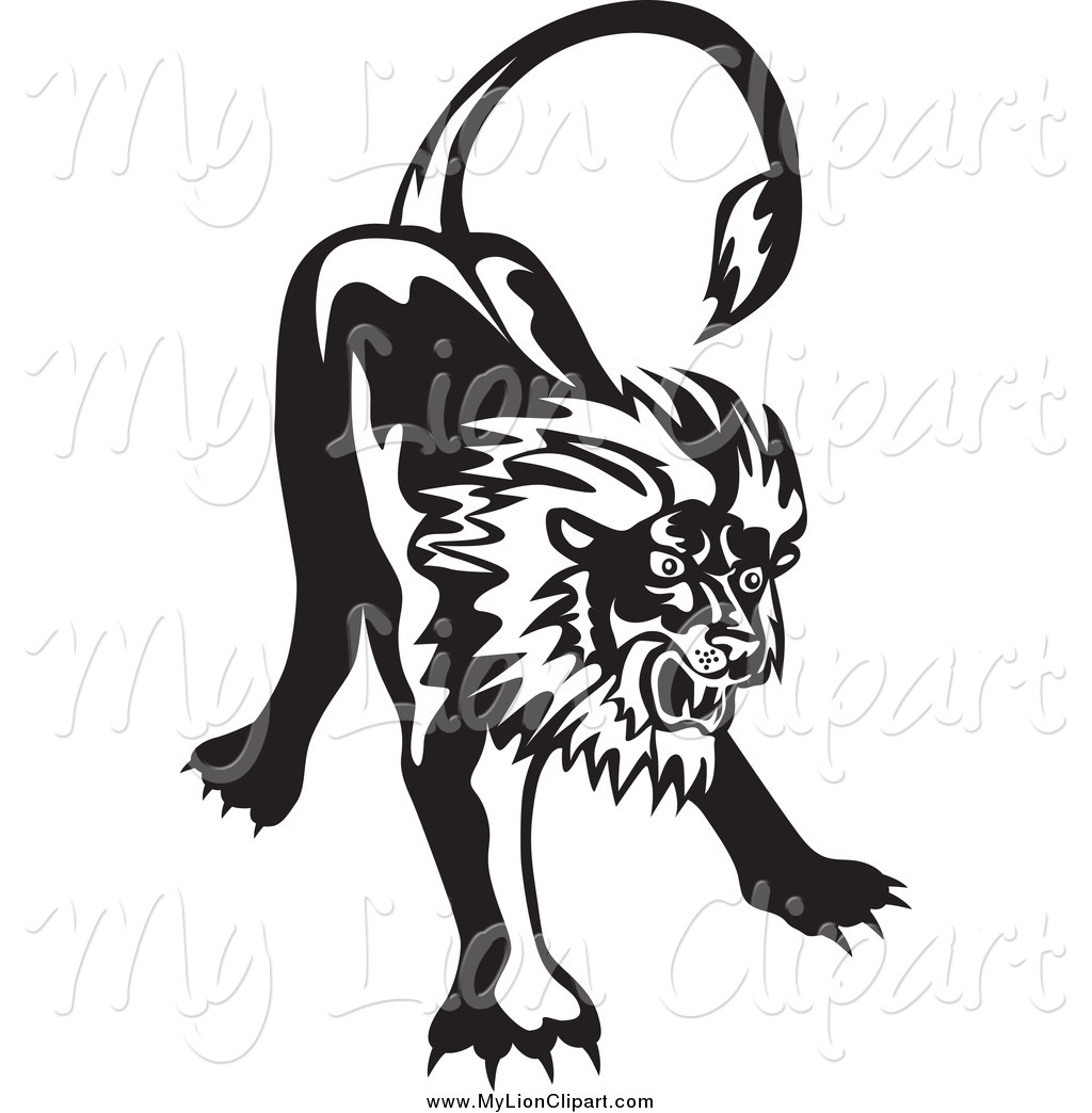 1024x1044 Clipart Of A Black And White Angry Lion By Patrimonio