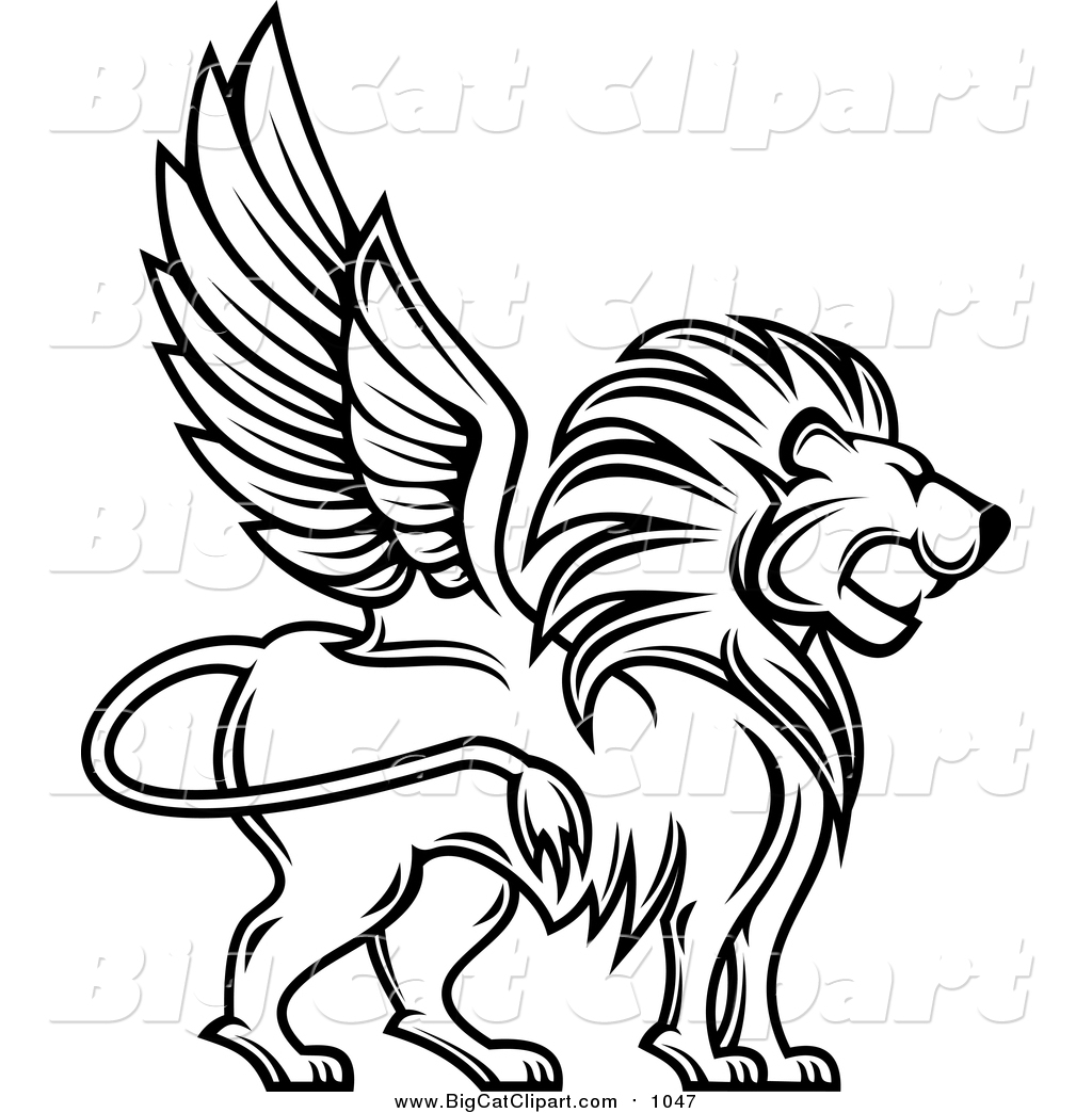 1024x1044 Big Cat Vector Clipart Of A Black And White Winged Lion Profile By