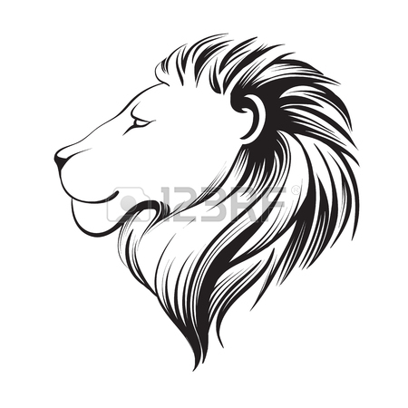 450x450 Isolated Lions Head, Stylized Line. Linear Art, Vector
