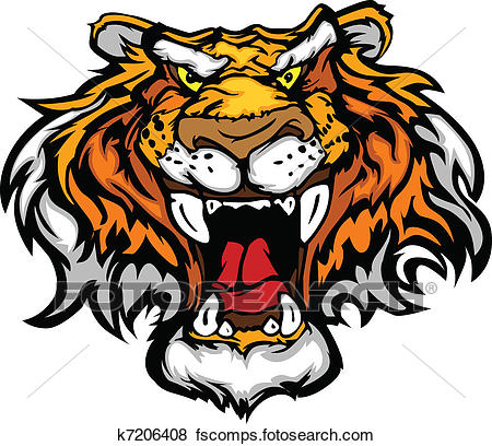 450x408 Clip Art Of Cartoon Tiger Mascot Head Vector Il K7206408
