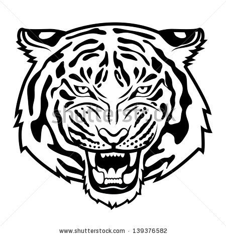 450x470 Tiger Face Clipart Black And White Stock Vector Roaring Tiger S