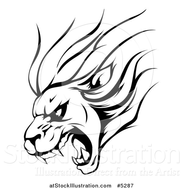 600x620 Vector Illustration Of A Black And White Aggressive Roaring Lion