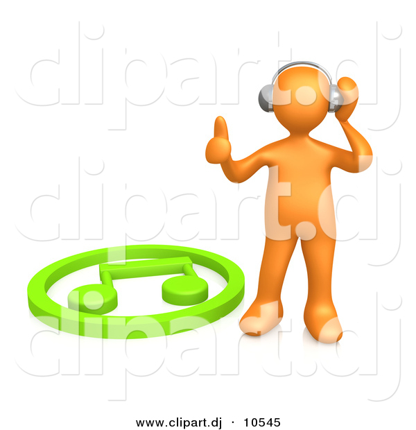 600x620 3d Clipart Of An Orange Man Listening To Music On Wireless