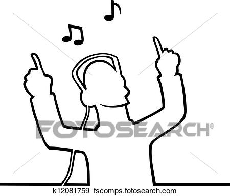 450x384 Clip Art Of Listening To Music Through Headphones K12081759