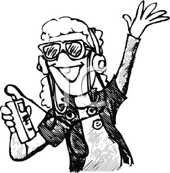 343x350 Black And White Cartoon Of A Teenage Girl Listening To A Portable