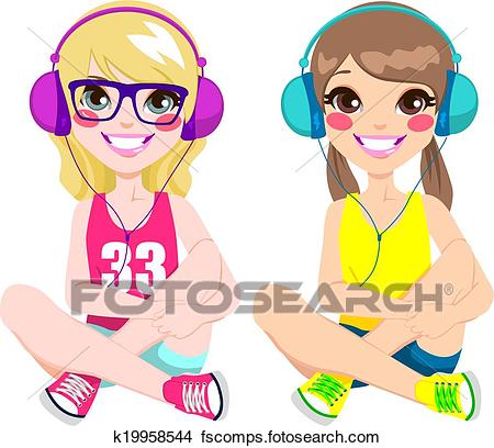 450x408 Clipart Of Teenager Girls Listening Music K19958544