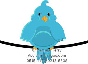 300x220 Art Illustration Of A Fat Little Blue Bird Sitting On A Wire